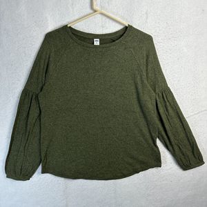 Old Navy Luxe Women’s Sweater Dark Green Medium Long Sleeve Crew Soft Rayon